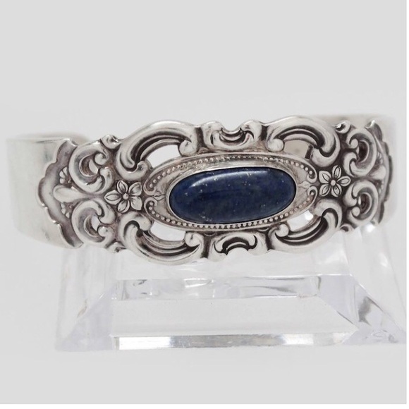Towle Duchess Sterling Flower Lapis Lazuli Cuff - Picture 1 of 8